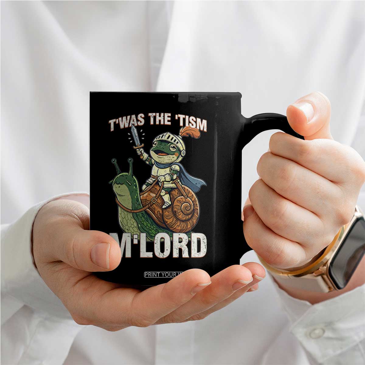 Funny Medieval Knight Frog Meme With Sword Coffee Mug Twas The Tism MLord TS12 Print Your Wear