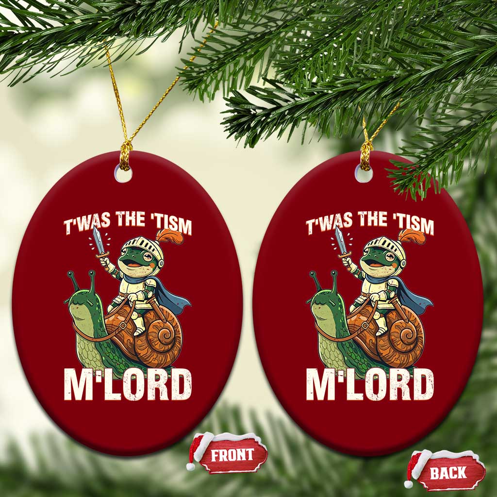 Funny Medieval Knight Frog Meme With Sword Ceramic Ornament Twas The Tism MLord TS12 Print Your Wear