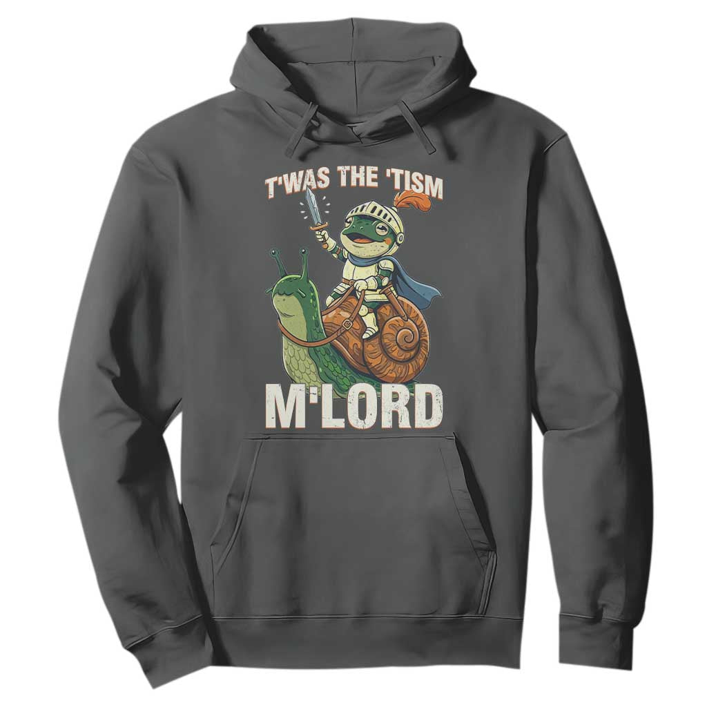 Funny Medieval Knight Frog Meme With Sword Hoodie Twas The Tism MLord TS12 Dark Heather Print Your Wear