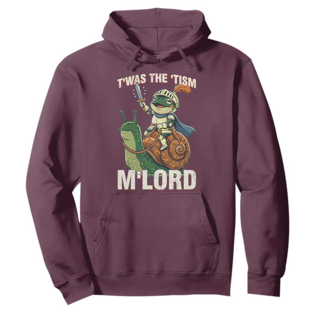 Funny Medieval Knight Frog Meme With Sword Hoodie Twas The Tism MLord TS12 Maroon Print Your Wear