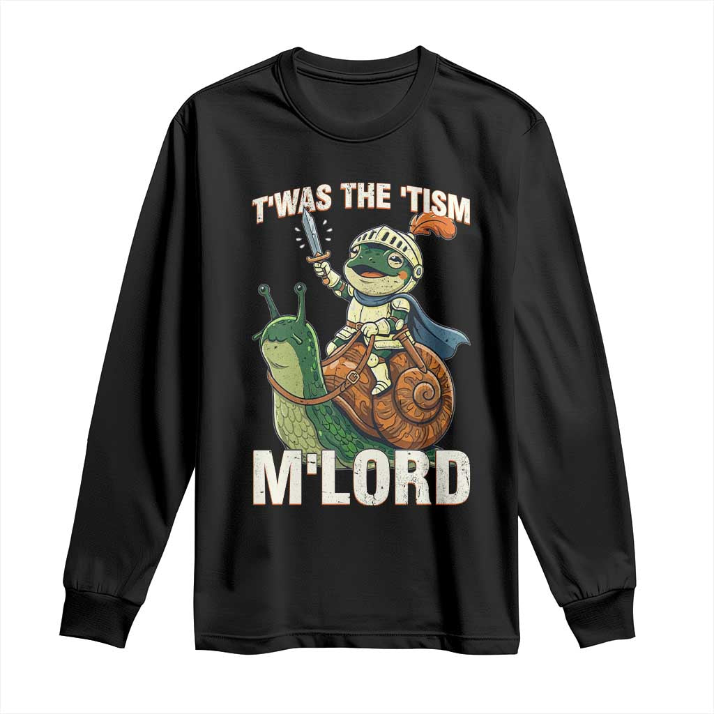 Funny Medieval Knight Frog Meme With Sword Long Sleeve Shirt Twas The Tism MLord TS12 Black Print Your Wear