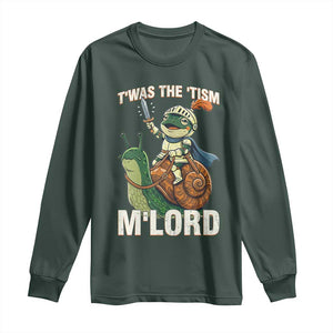 Funny Medieval Knight Frog Meme With Sword Long Sleeve Shirt Twas The Tism MLord TS12 Dark Forest Green Print Your Wear