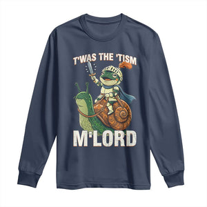 Funny Medieval Knight Frog Meme With Sword Long Sleeve Shirt Twas The Tism MLord TS12 Navy Print Your Wear