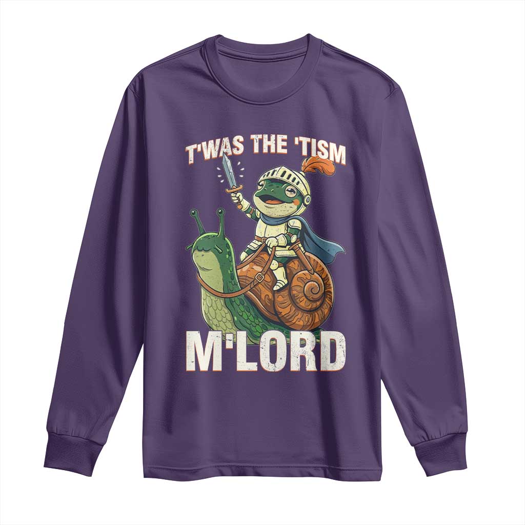 Funny Medieval Knight Frog Meme With Sword Long Sleeve Shirt Twas The Tism MLord TS12 Purple Print Your Wear