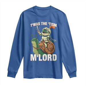 Funny Medieval Knight Frog Meme With Sword Long Sleeve Shirt Twas The Tism MLord TS12 Royal Blue Print Your Wear