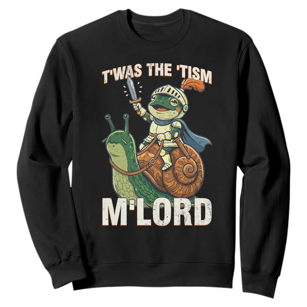 Funny Medieval Knight Frog Meme With Sword Sweatshirt Twas The Tism MLord TS12 Black Print Your Wear