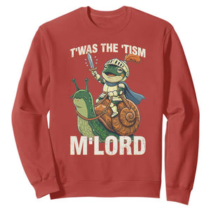 Funny Medieval Knight Frog Meme With Sword Sweatshirt Twas The Tism MLord TS12 Red Print Your Wear
