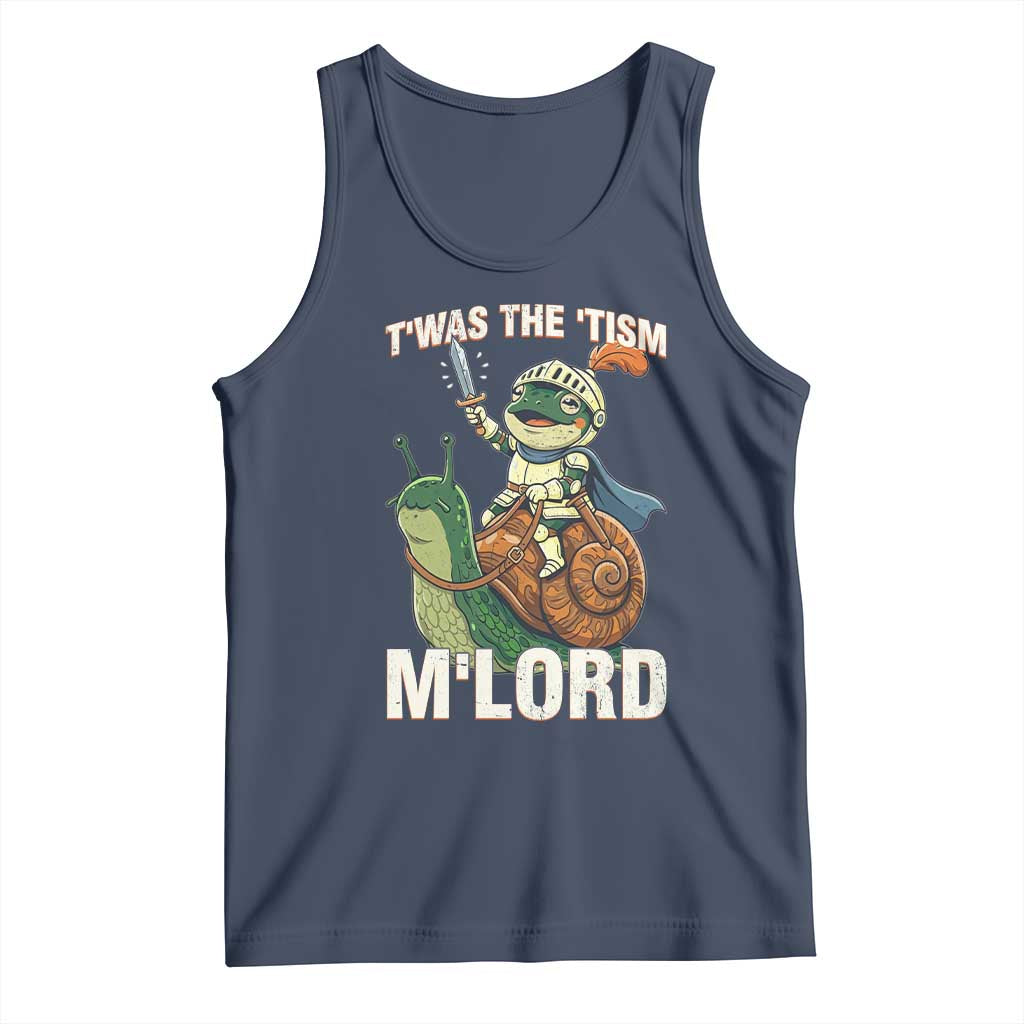 Funny Medieval Knight Frog Meme With Sword Tank Top Twas The Tism MLord TS12 Navy Print Your Wear