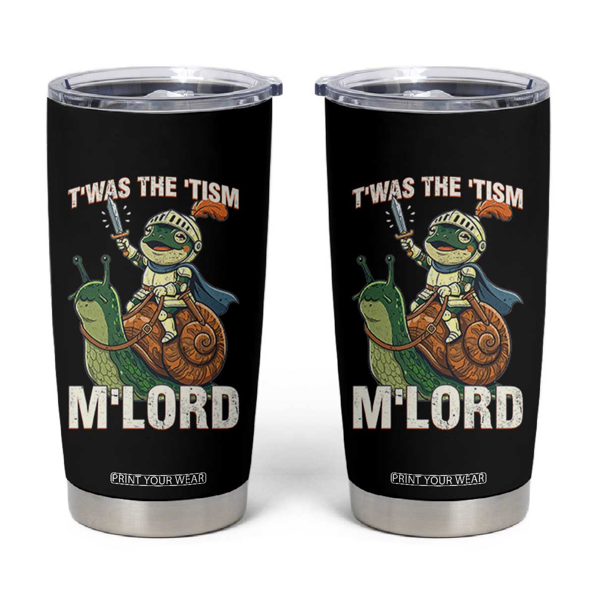 Funny Medieval Knight Frog Meme With Sword Tumbler Cup Twas The Tism MLord TS12 Black Print Your Wear