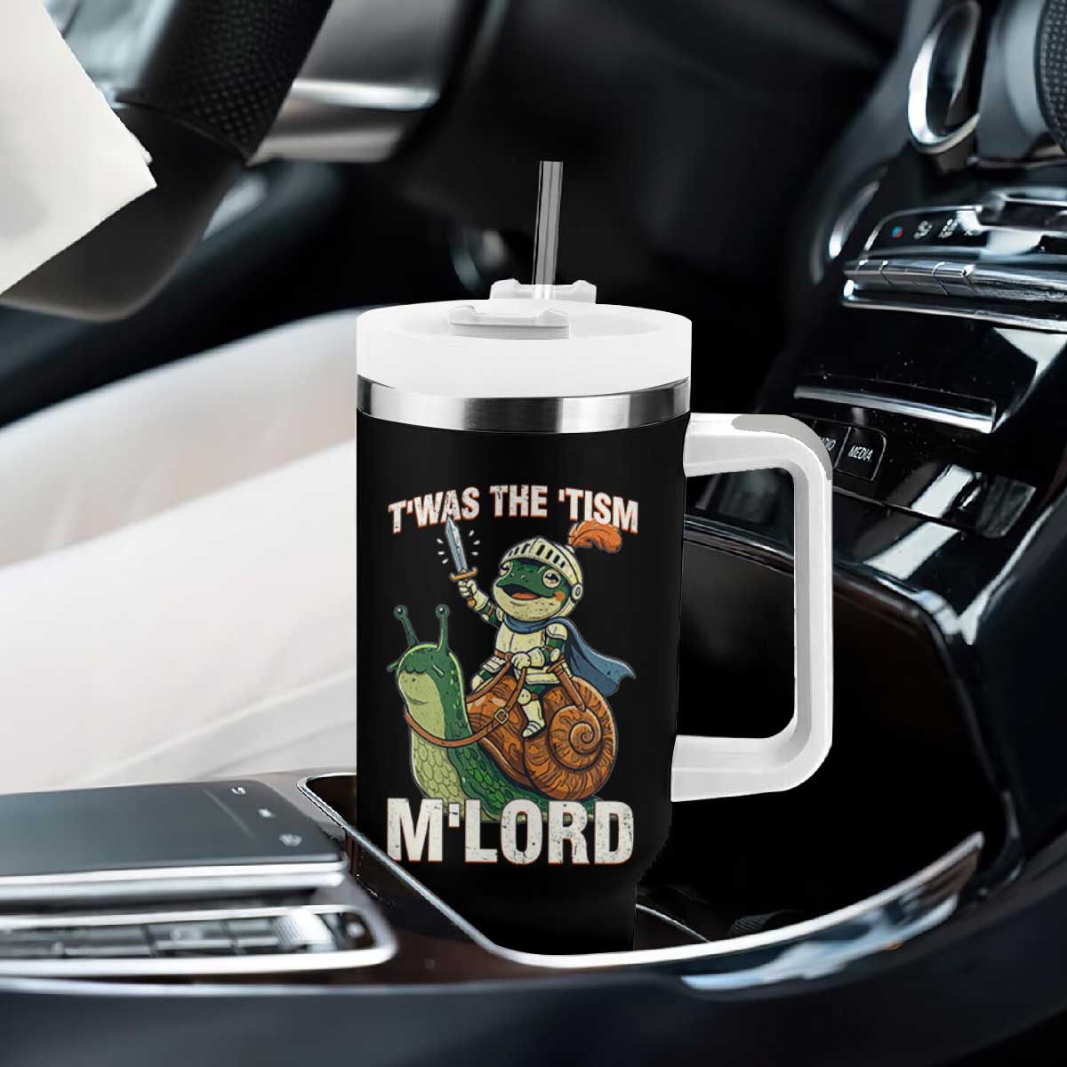 Funny Medieval Knight Frog Meme With Sword Tumbler With Handle Twas The Tism MLord TS12 Print Your Wear