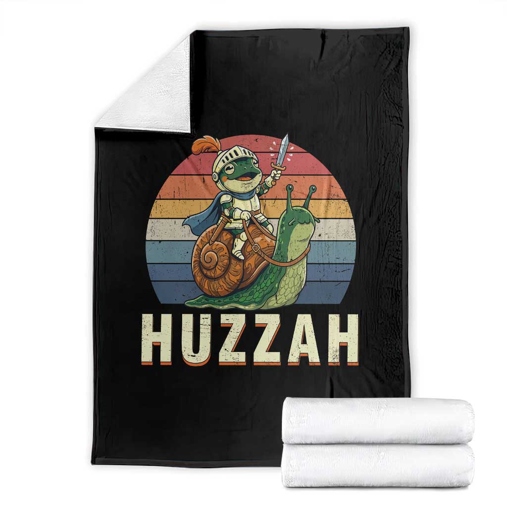 Funny Huzzah Frog Meme Throw Blanket Medieval Knight With Sword Graphic TS12 Black Print Your Wear