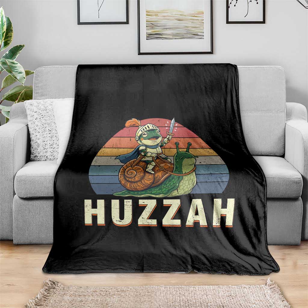 Funny Huzzah Frog Meme Throw Blanket Medieval Knight With Sword Graphic TS12 Print Your Wear