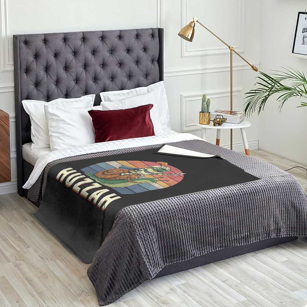 Funny Huzzah Frog Meme Throw Blanket Medieval Knight With Sword Graphic TS12 Print Your Wear