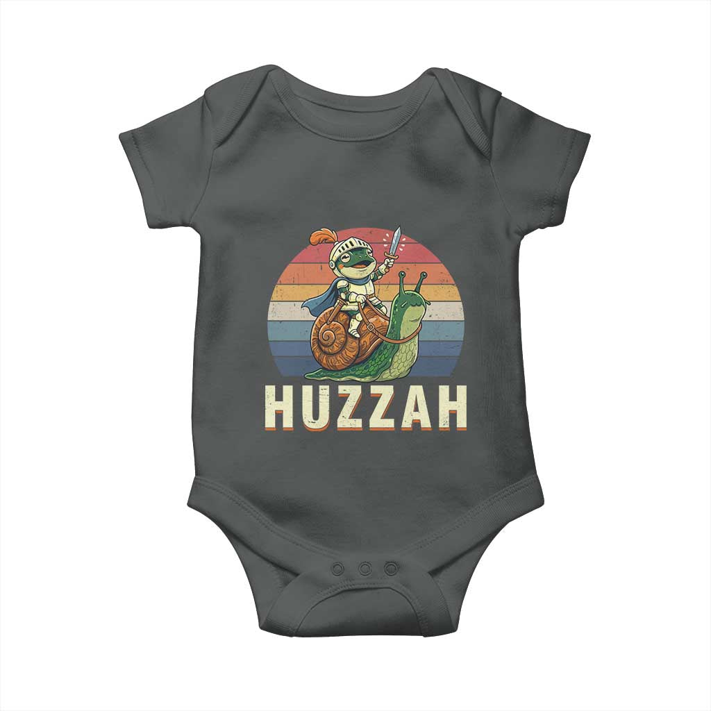 Funny Huzzah Frog Meme Baby Onesie Medieval Knight With Sword Graphic TS12 Dark Heather Print Your Wear