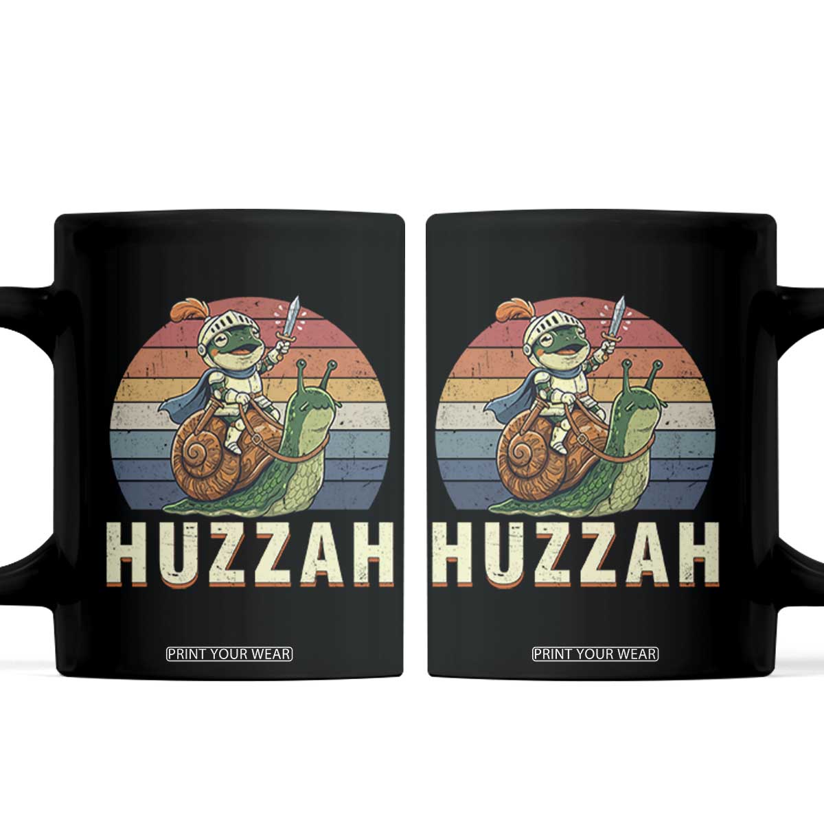 Funny Huzzah Frog Meme Coffee Mug Medieval Knight With Sword Graphic TS12 Black Print Your Wear