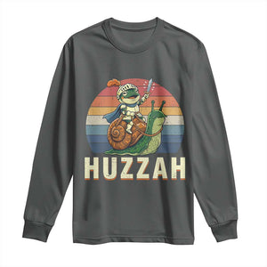 Funny Huzzah Frog Meme Long Sleeve Shirt Medieval Knight With Sword Graphic TS12 Dark Heather Print Your Wear