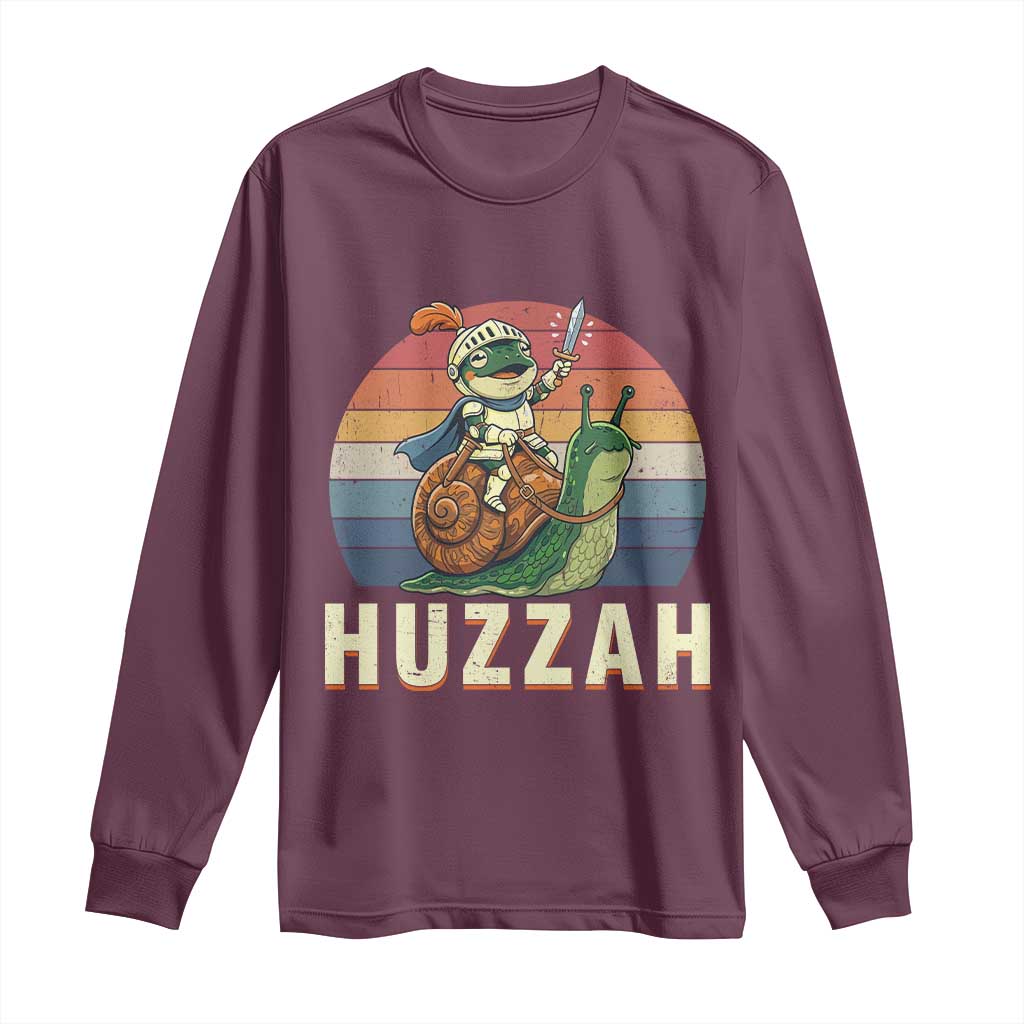 Funny Huzzah Frog Meme Long Sleeve Shirt Medieval Knight With Sword Graphic TS12 Maroon Print Your Wear