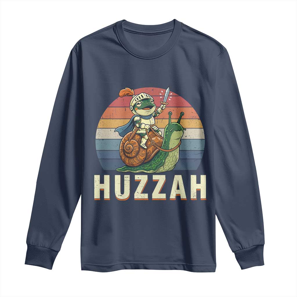 Funny Huzzah Frog Meme Long Sleeve Shirt Medieval Knight With Sword Graphic TS12 Navy Print Your Wear