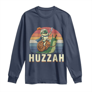 Funny Huzzah Frog Meme Long Sleeve Shirt Medieval Knight With Sword Graphic TS12 Navy Print Your Wear