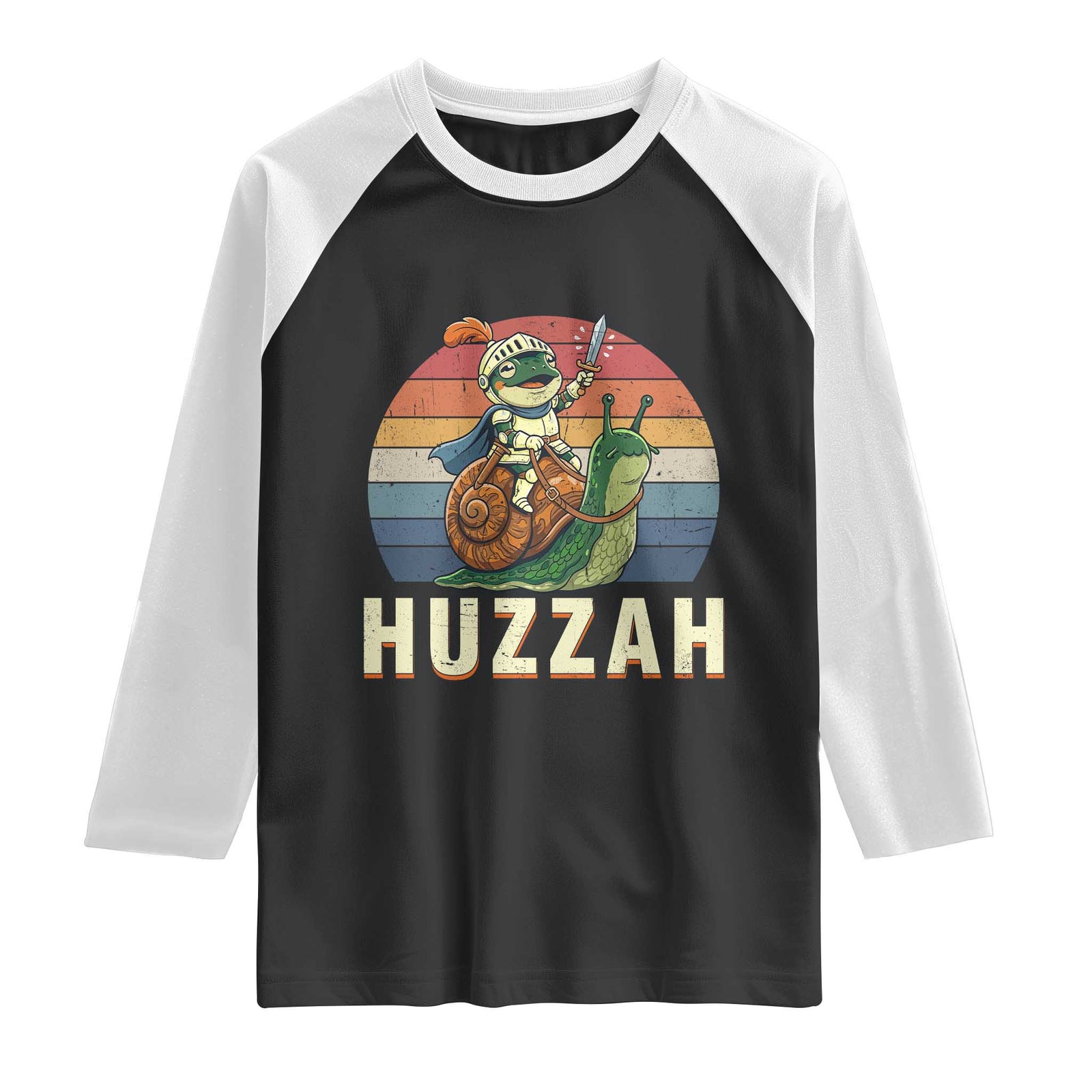 Funny Huzzah Frog Meme Raglan Shirt Medieval Knight With Sword Graphic TS12 Black White Print Your Wear