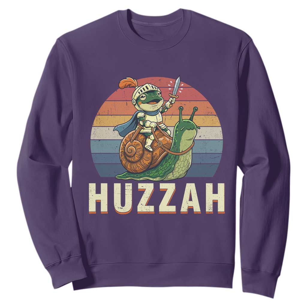 Funny Huzzah Frog Meme Sweatshirt Medieval Knight With Sword Graphic TS12 Purple Print Your Wear