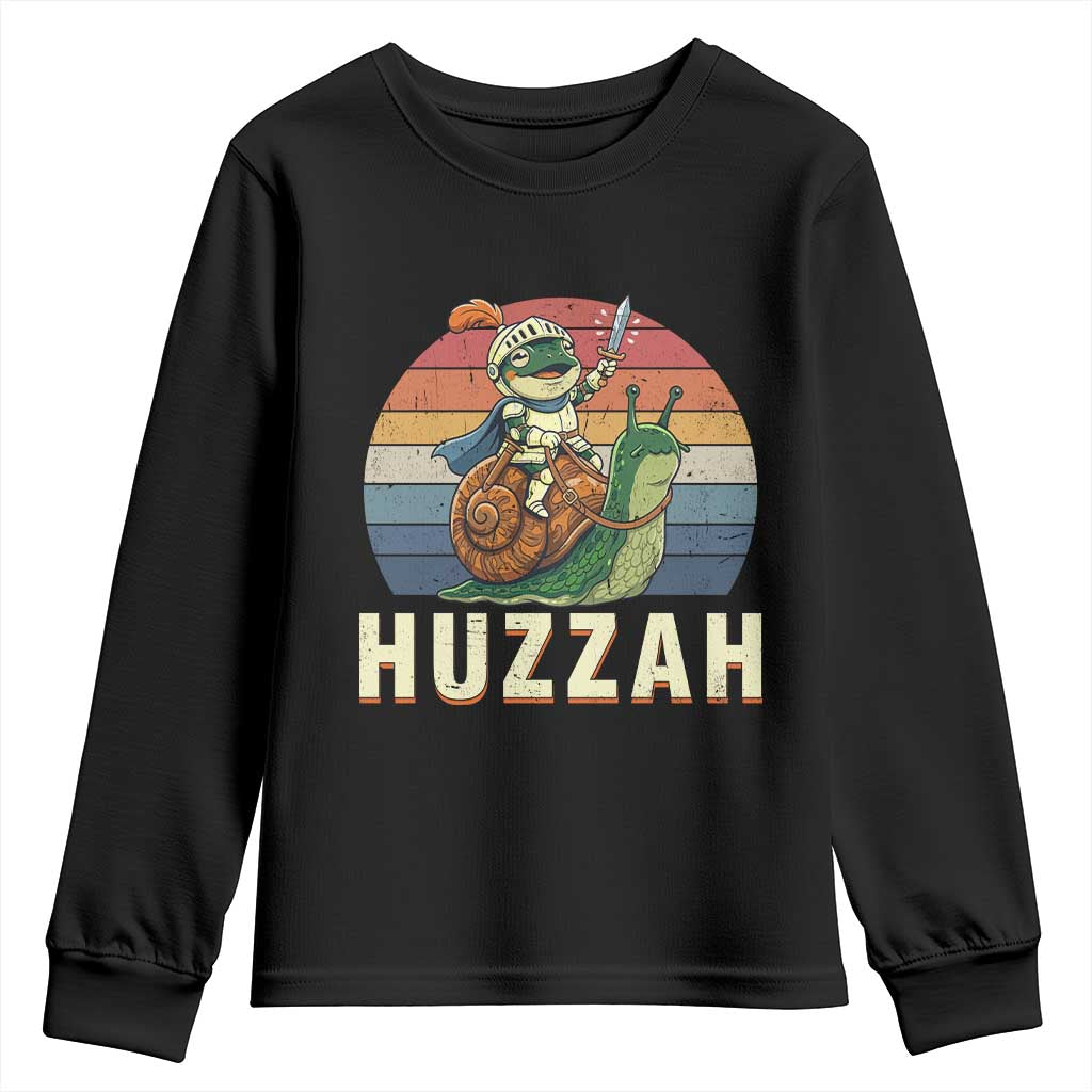 Funny Huzzah Frog Meme Youth Sweatshirt Medieval Knight With Sword Graphic TS12 Black Print Your Wear