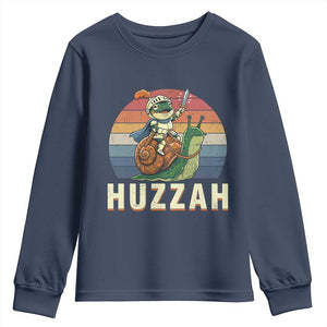 Funny Huzzah Frog Meme Youth Sweatshirt Medieval Knight With Sword Graphic TS12 Navy Print Your Wear