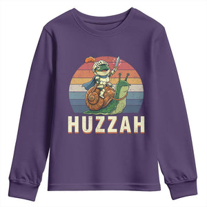 Funny Huzzah Frog Meme Youth Sweatshirt Medieval Knight With Sword Graphic TS12 Purple Print Your Wear