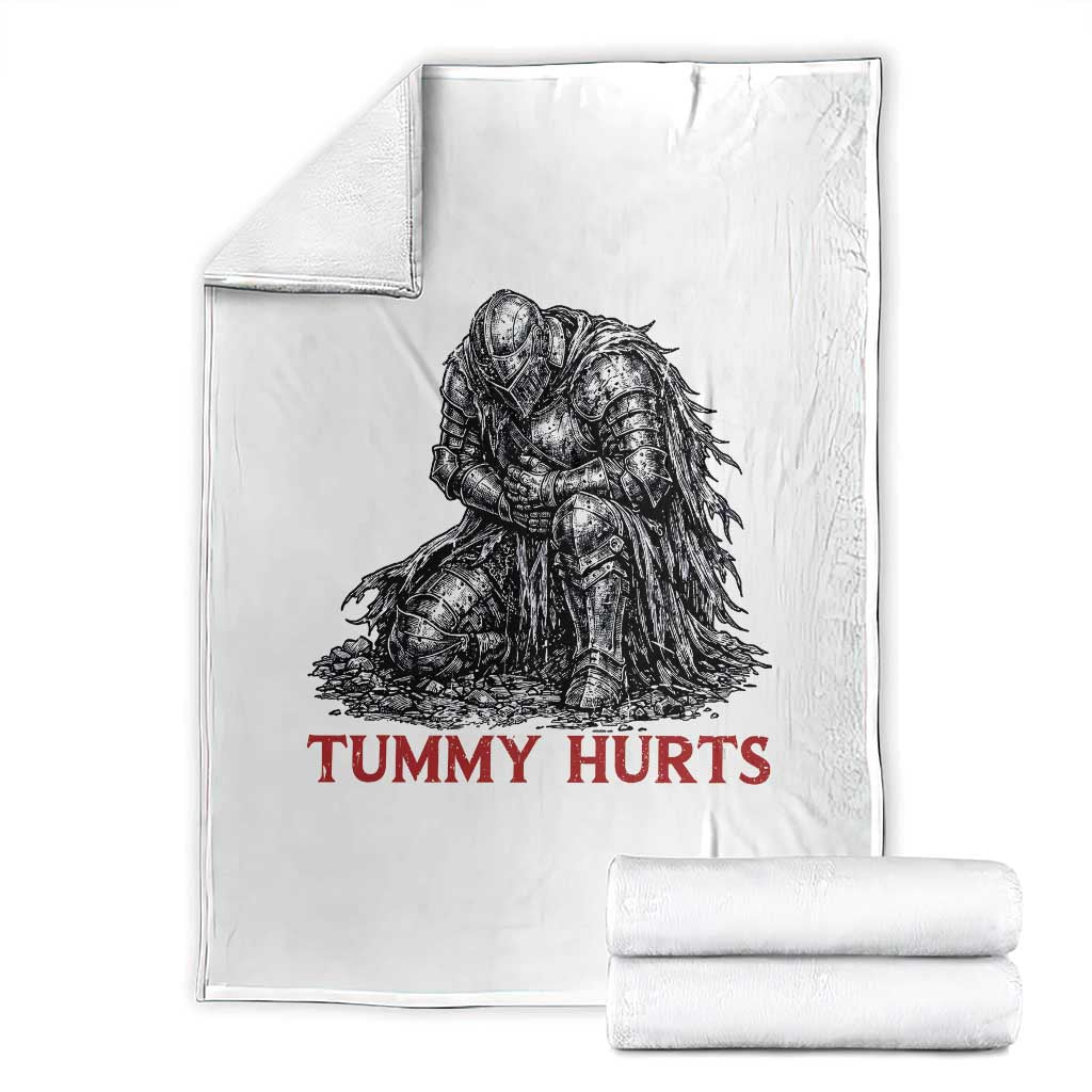 Funny Tummy Hurts Medieval Knight Throw Blanket Dark Fantasy Warrior Meme Graphic TS12 White Print Your Wear