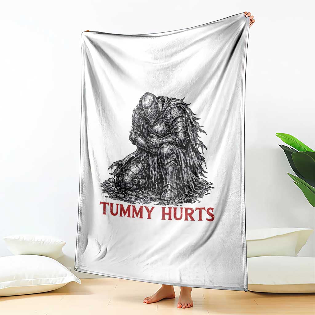 Funny Tummy Hurts Medieval Knight Throw Blanket Dark Fantasy Warrior Meme Graphic TS12 Print Your Wear