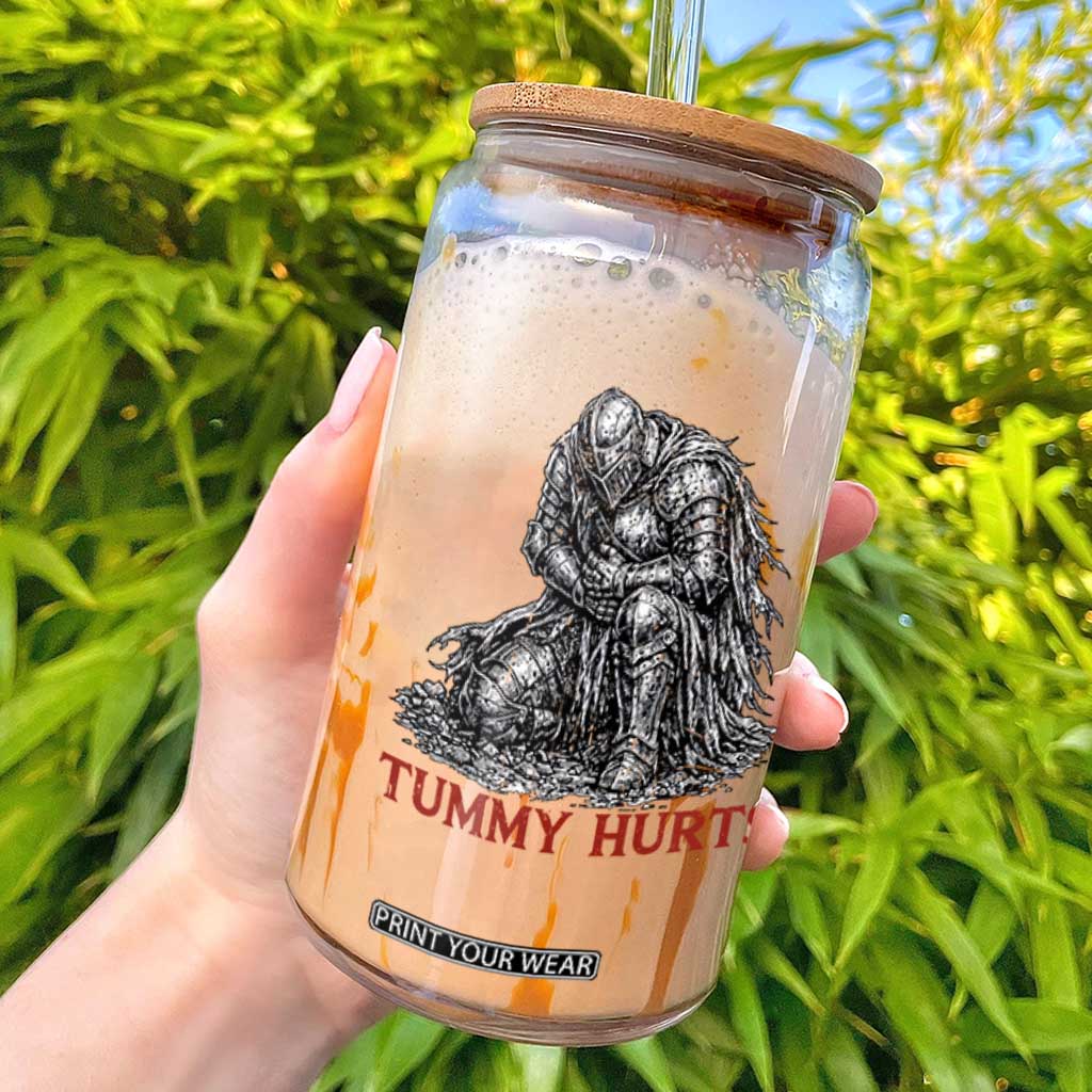 Funny Tummy Hurts Medieval Knight Glass Can Dark Fantasy Warrior Meme Graphic TS12 White Print Your Wear