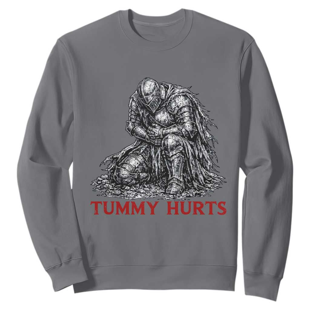 Funny Tummy Hurts Medieval Knight Sweatshirt Dark Fantasy Warrior Meme Graphic TS12 Charcoal Print Your Wear
