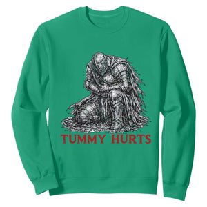 Funny Tummy Hurts Medieval Knight Sweatshirt Dark Fantasy Warrior Meme Graphic TS12 Irish Green Print Your Wear