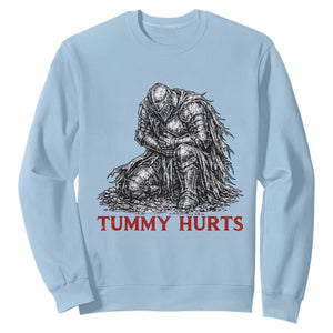 Funny Tummy Hurts Medieval Knight Sweatshirt Dark Fantasy Warrior Meme Graphic TS12 Light Blue Print Your Wear