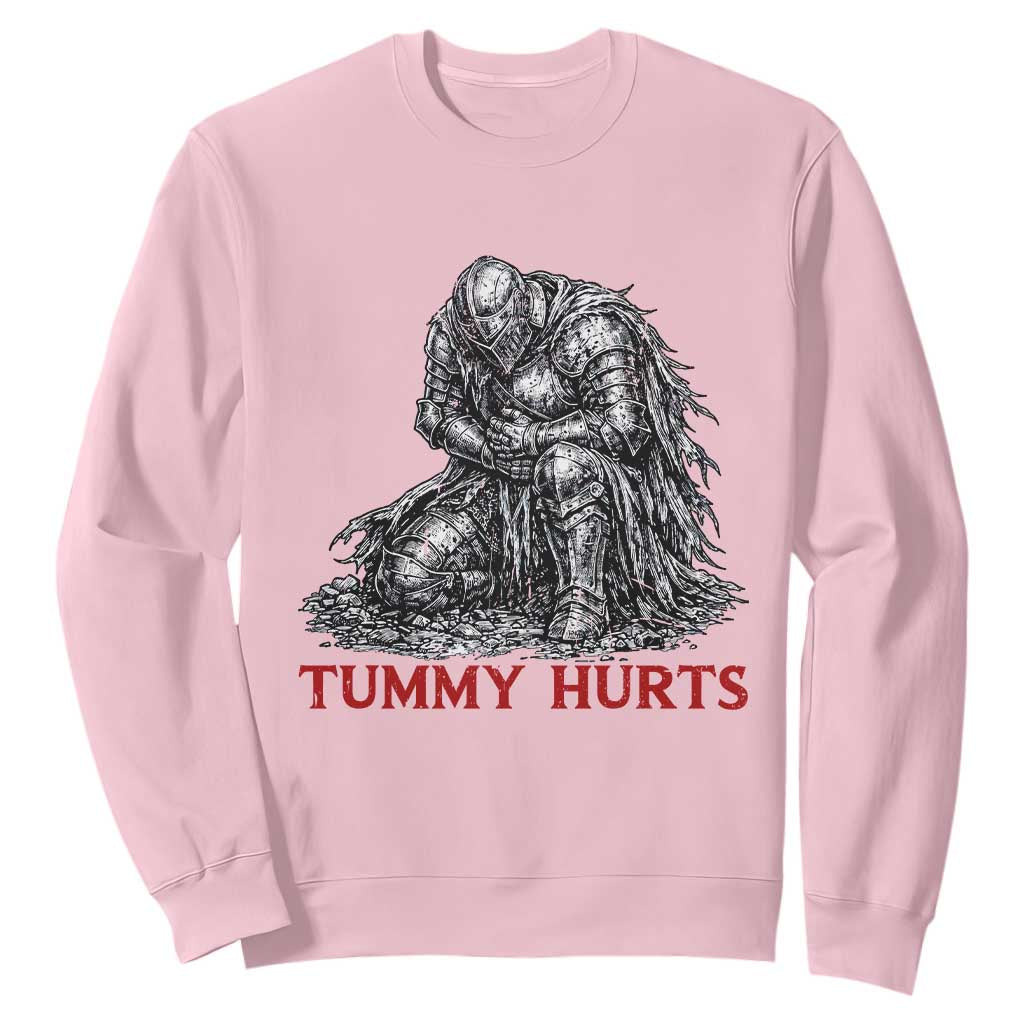 Funny Tummy Hurts Medieval Knight Sweatshirt Dark Fantasy Warrior Meme Graphic TS12 Light Pink Print Your Wear
