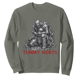 Funny Tummy Hurts Medieval Knight Sweatshirt Dark Fantasy Warrior Meme Graphic TS12 Military Green Print Your Wear