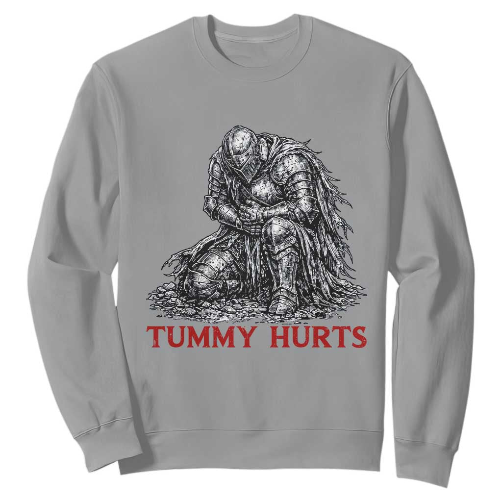 Funny Tummy Hurts Medieval Knight Sweatshirt Dark Fantasy Warrior Meme Graphic TS12 Sport Gray Print Your Wear