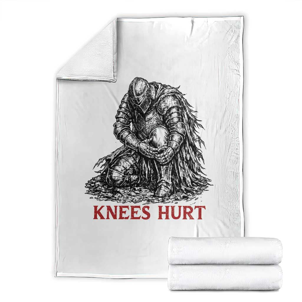 Funny Knees Hurt Medieval Knight Throw Blanket Dark Fantasy Sword Warrior Humor TS12 White Print Your Wear