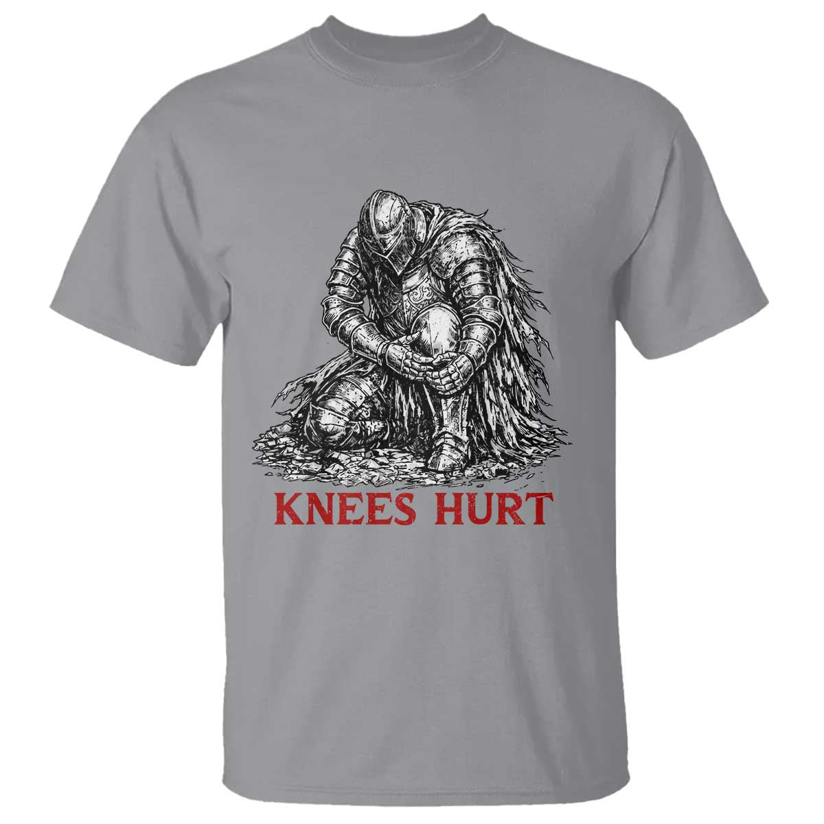 Funny Knees Hurt Medieval Knight T Shirt Dark Fantasy Sword Warrior Humor TS12 Sport Gray Print Your Wear