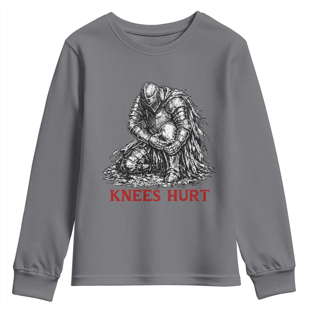 Funny Knees Hurt Medieval Knight Youth Sweatshirt Dark Fantasy Sword Warrior Humor TS12 Charcoal Print Your Wear