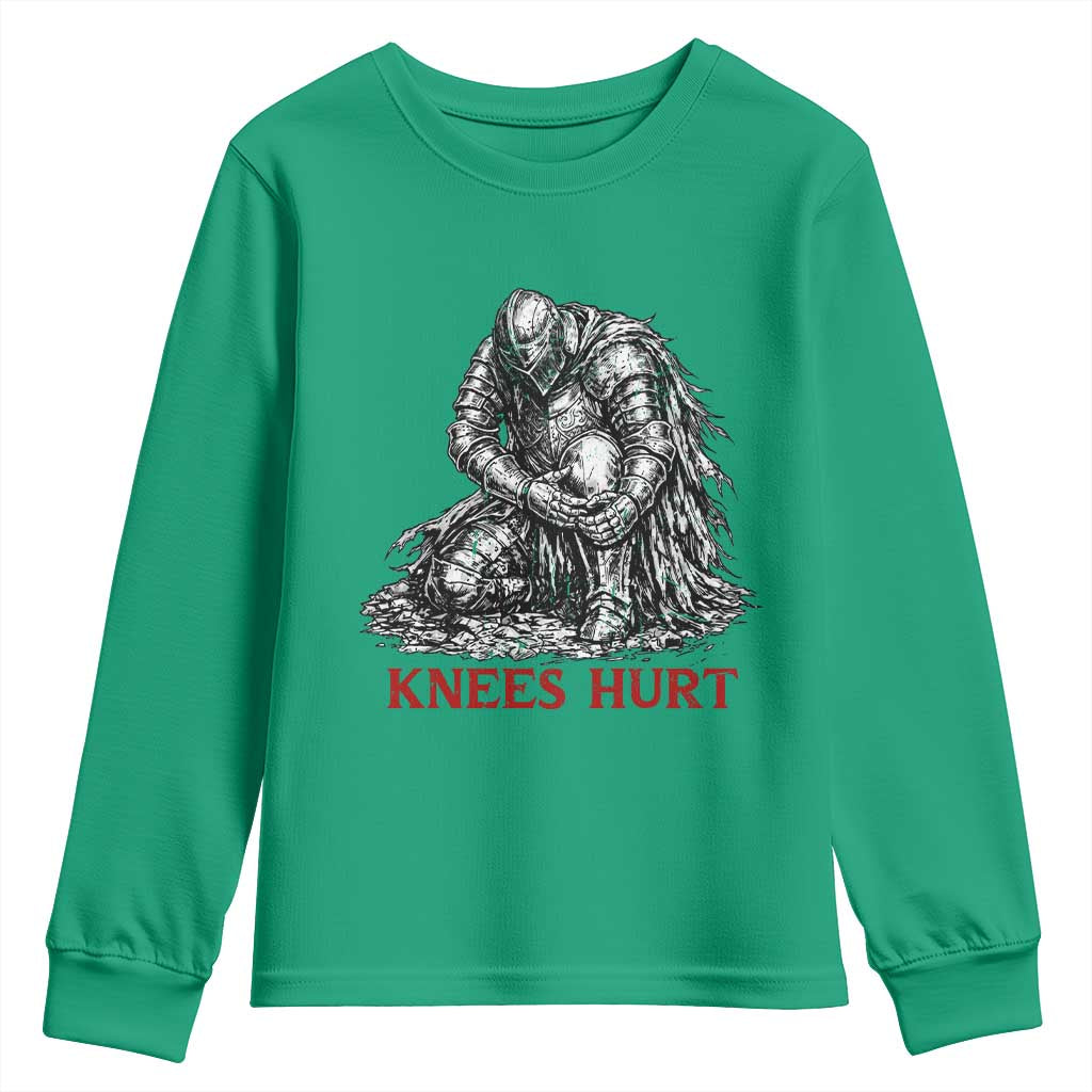 Funny Knees Hurt Medieval Knight Youth Sweatshirt Dark Fantasy Sword Warrior Humor TS12 Irish Green Print Your Wear