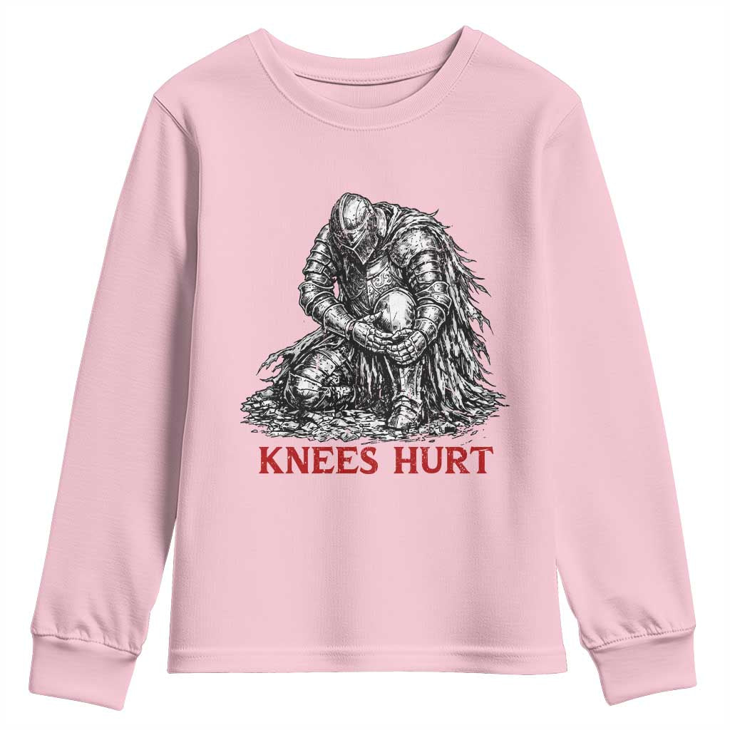 Funny Knees Hurt Medieval Knight Youth Sweatshirt Dark Fantasy Sword Warrior Humor TS12 Light Pink Print Your Wear