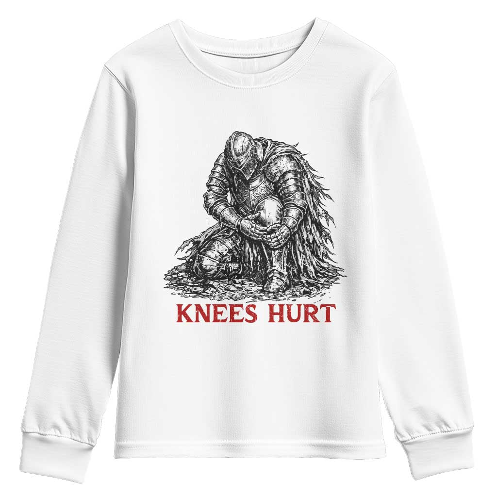 Funny Knees Hurt Medieval Knight Youth Sweatshirt Dark Fantasy Sword Warrior Humor TS12 White Print Your Wear
