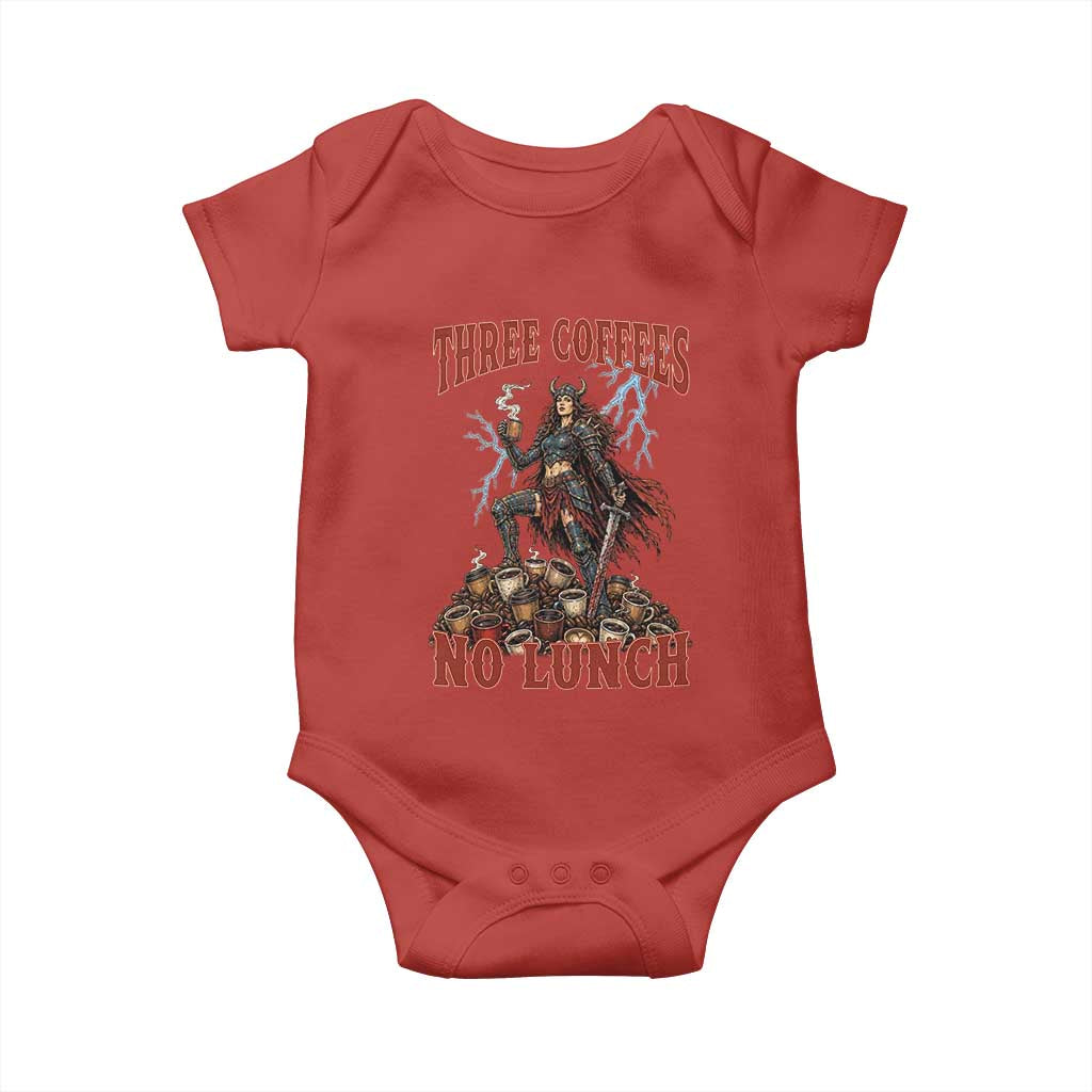 Funny Medieval Knight Worker Meme Baby Onesie Three Coffees No Lunch Valkyrie Coffee Lover TS12 Red Print Your Wear