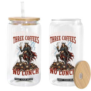 Funny Medieval Knight Worker Meme Glass Can Three Coffees No Lunch Valkyrie Coffee Lover TS12 Print Your Wear