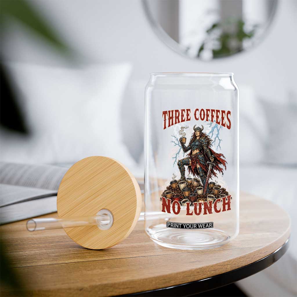 Funny Medieval Knight Worker Meme Glass Can Three Coffees No Lunch Valkyrie Coffee Lover TS12 Print Your Wear