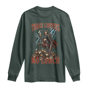 Funny Medieval Knight Worker Meme Long Sleeve Shirt Three Coffees No Lunch Valkyrie Coffee Lover TS12 Dark Forest Green Print Your Wear