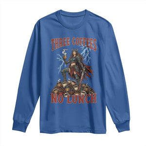 Funny Medieval Knight Worker Meme Long Sleeve Shirt Three Coffees No Lunch Valkyrie Coffee Lover TS12 Royal Blue Print Your Wear