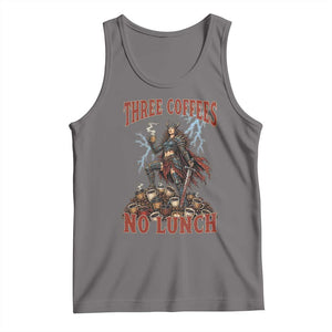 Funny Medieval Knight Worker Meme Tank Top Three Coffees No Lunch Valkyrie Coffee Lover TS12 Deep Heather Print Your Wear