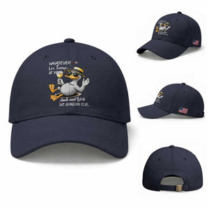 Whatever Life Throws At You Duck Baseball Cap Funny Sarcastic Quote TS12 Baseball Cap Universal Fit Navy Print Your Wear